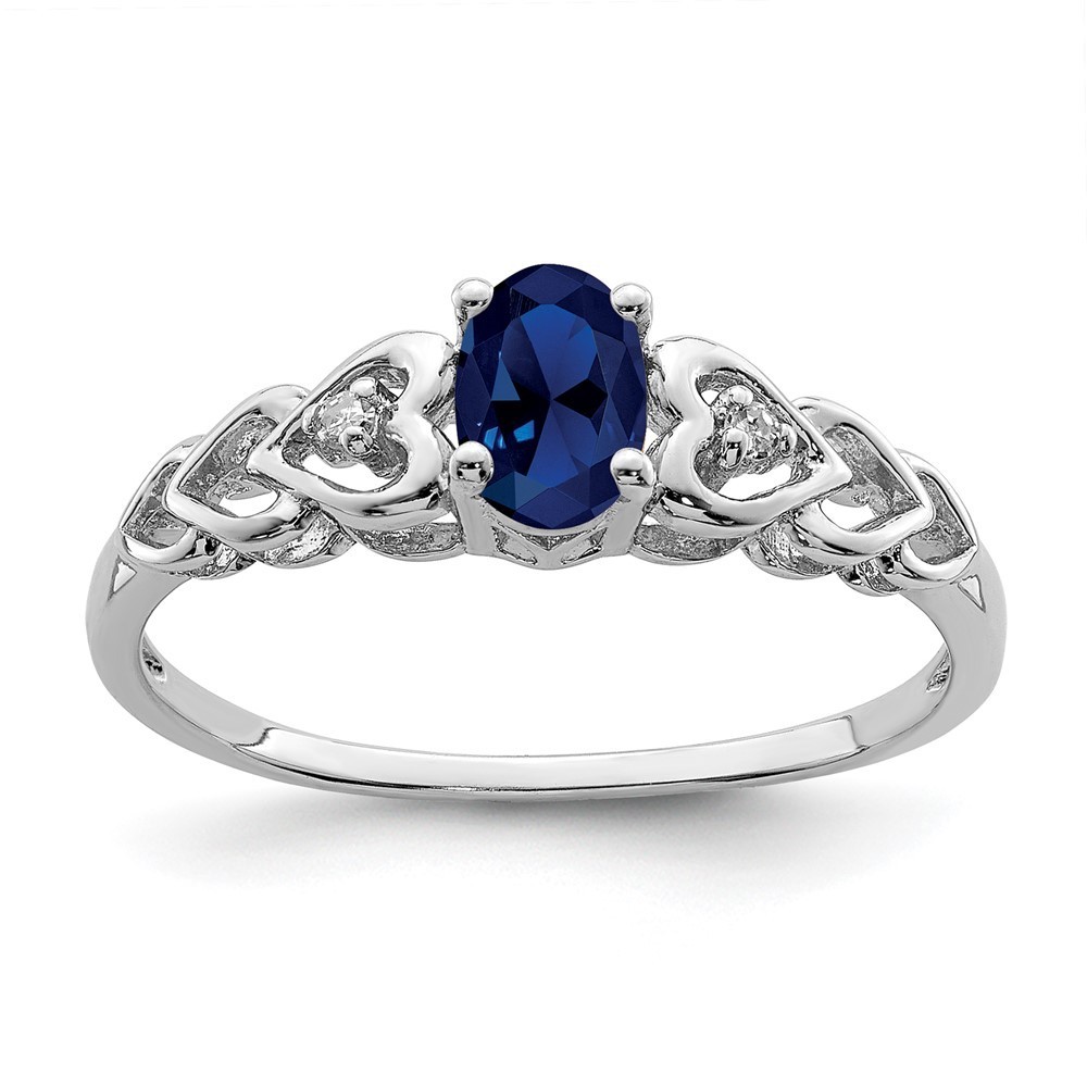925 Sterling Silver Created Sapphire September Birthstone & Diamond Ring (9)
